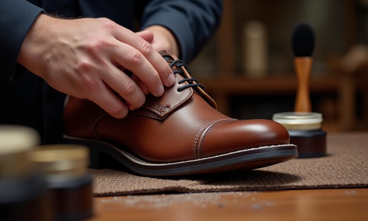 구두를 정성스럽게 닦고 있는 장인의 손